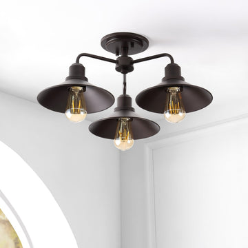 Calvin 18.5" Iron Industrial LED Semi-Flush Mount - JONATHAN Y
